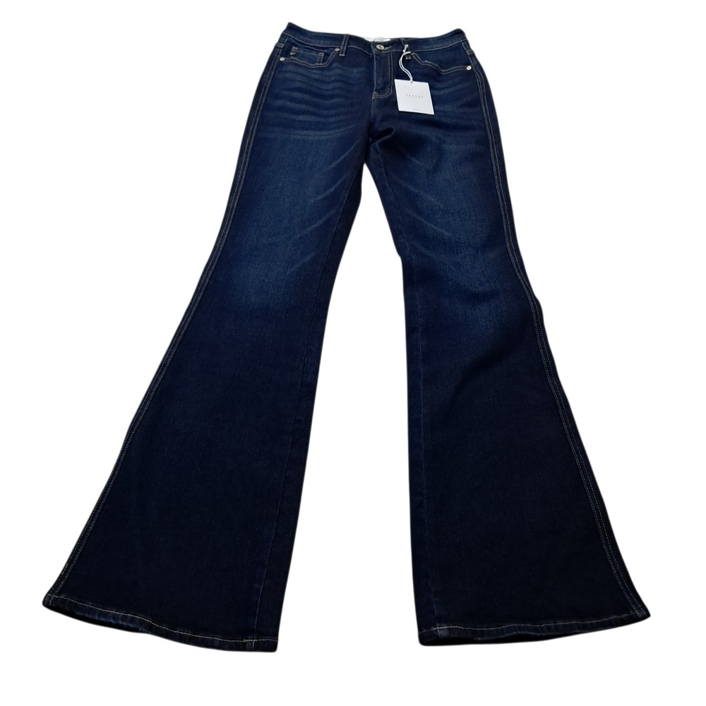 NWT KanCan Jeans Women 7/27 Tall Dark Blue Flare High Rise Stretch Denim 70s